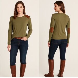 Lauren Ralph Heritage Inspired Old World Charm Top with Faux Suede Elbow Patches